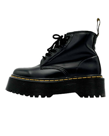 Jadon Smooth Leather Platform Boots Ankle Black Fleece
