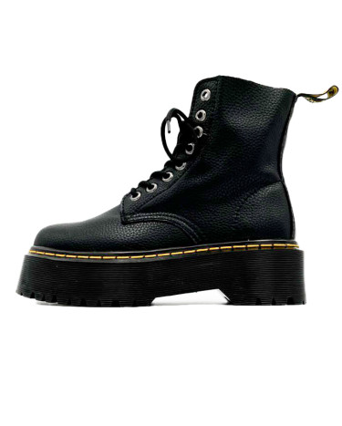 Jadon Smooth Leather Platform Boots Black Fleece