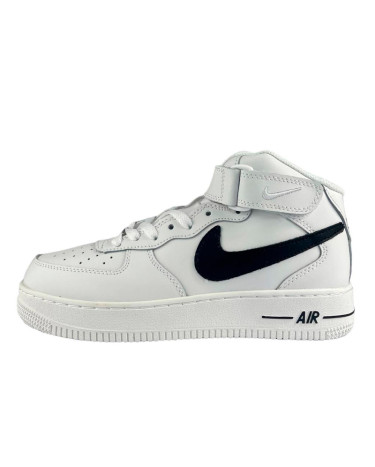 Nike Air Force 1 High White Black Logo Winter С МЕХОМ