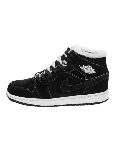 Jordan 1 Retro Mid Black White Winter С МЕХОМ